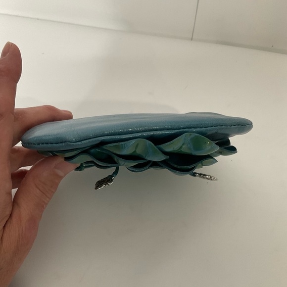 Brighton Roselie Green Layered Floral Design Long Silver Chain Kiss Lock Bag - Picture 14 of 16